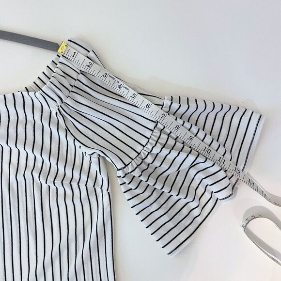 Banana Republic Off the Shoulder Bell Flare Slv Pin Stripe Blouse Black White S - Picture 8 of 11